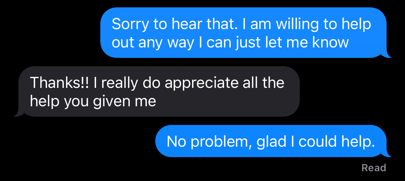 Resume help message: Bro great tips on the resume! Im fixin it up now. Thank you so much