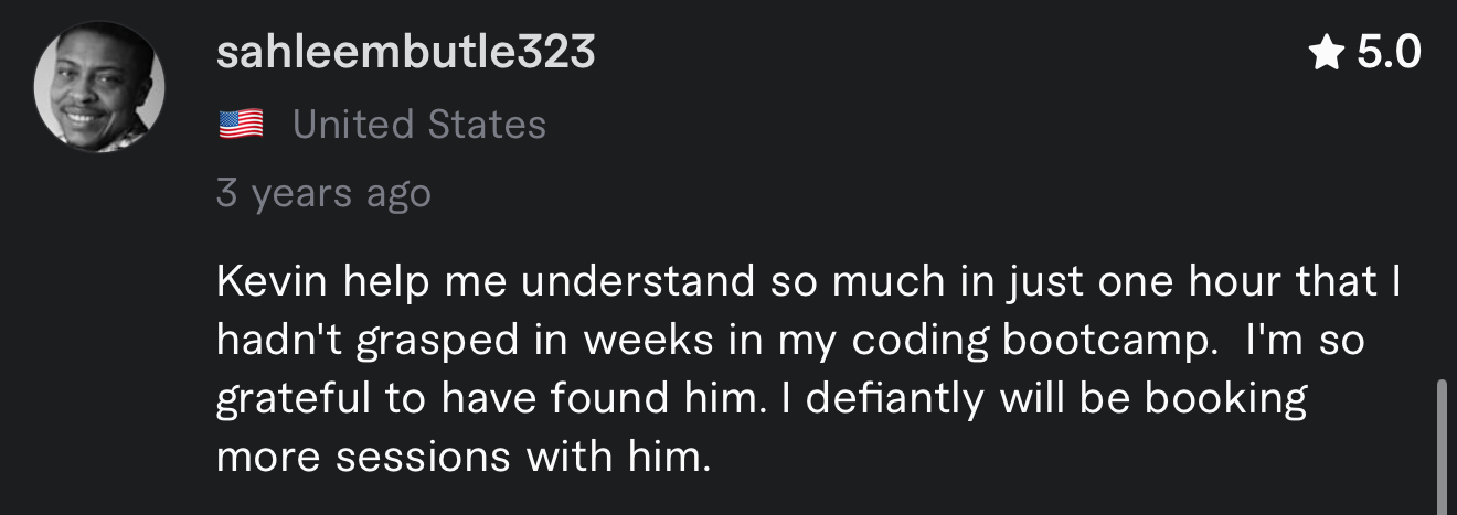 5-star detailed review: Nice relaxing conversations, easy to talk to, relatable, clear concept explanation, real world knowledge